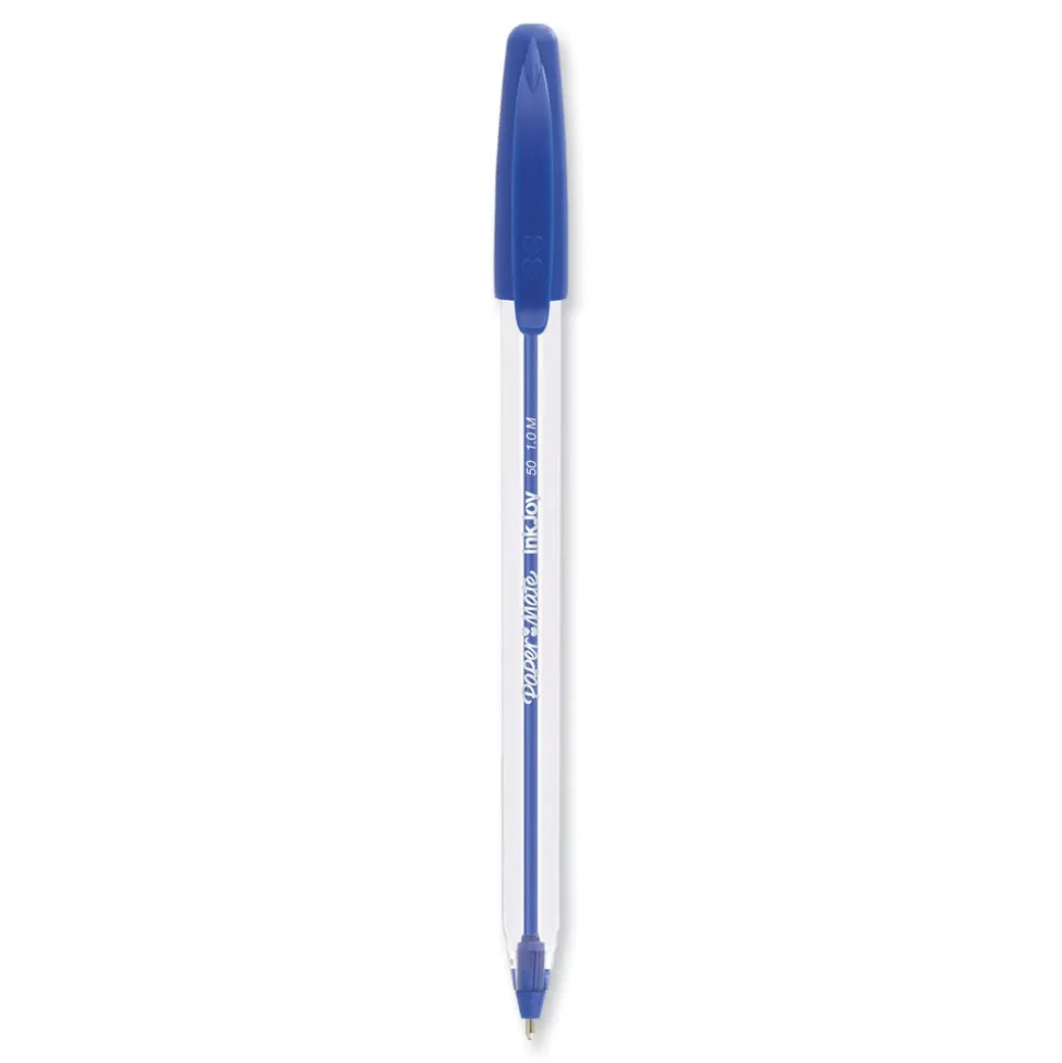 Paper Mate Medium 1 mm InkJoy 50ST Stick Ballpoint Pen - Blue Ink/Clear Barrel (60/Pack)