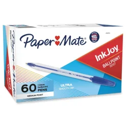 Paper Mate Medium 1 mm InkJoy 50ST Stick Ballpoint Pen - Blue Ink/Clear Barrel (60/Pack)