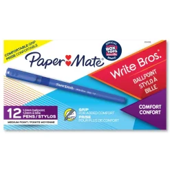 Paper Mate Medium 1 mm Write Bros. Stick Grip Ballpoint Pen - Blue Ink/Barrel (1-Dozen)