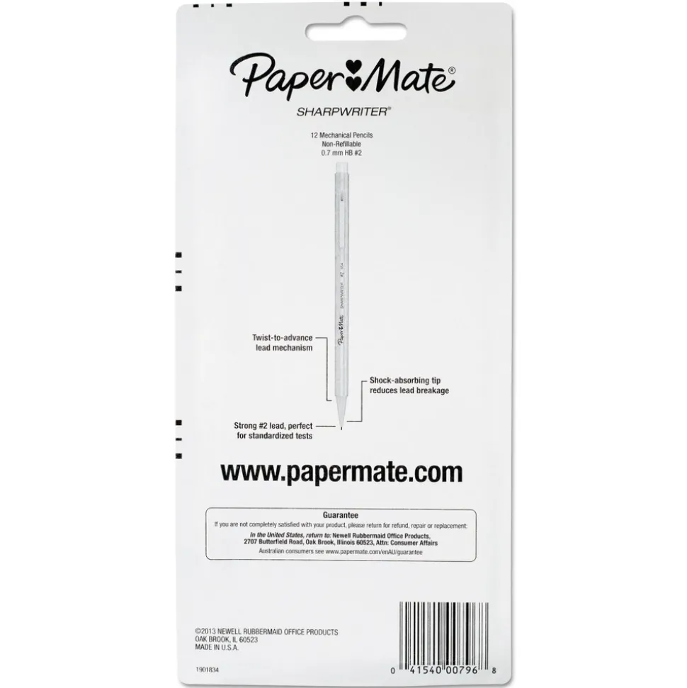 Paper Mate SharpWriter 0.7 millimeter Mechanical Pencil - Black Lead/Assorted Barrel Colors (12/Pack)