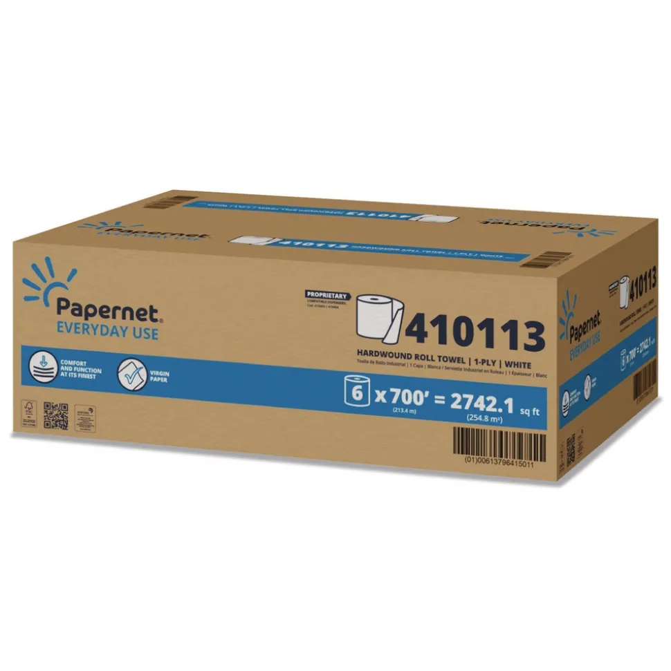 Papernet 7.9 in. x 700 ft. 1-Ply HyTech Seas Hardwound Roll Towels - White (6/Carton)