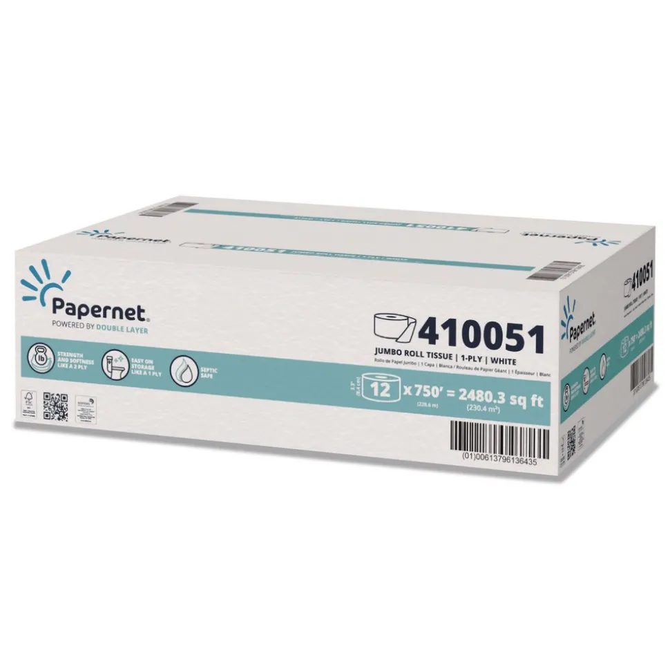 Papernet 3.3 in. x 750 ft. 1-Ply HyTech Seas Septic Safe Mini JRT - White (6/Carton)