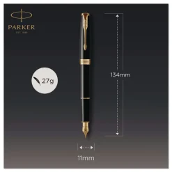 Parker Sonnet Medium 1 mm Fountain Pen with Gift Box - Black Ink/Black/Gold Barrel