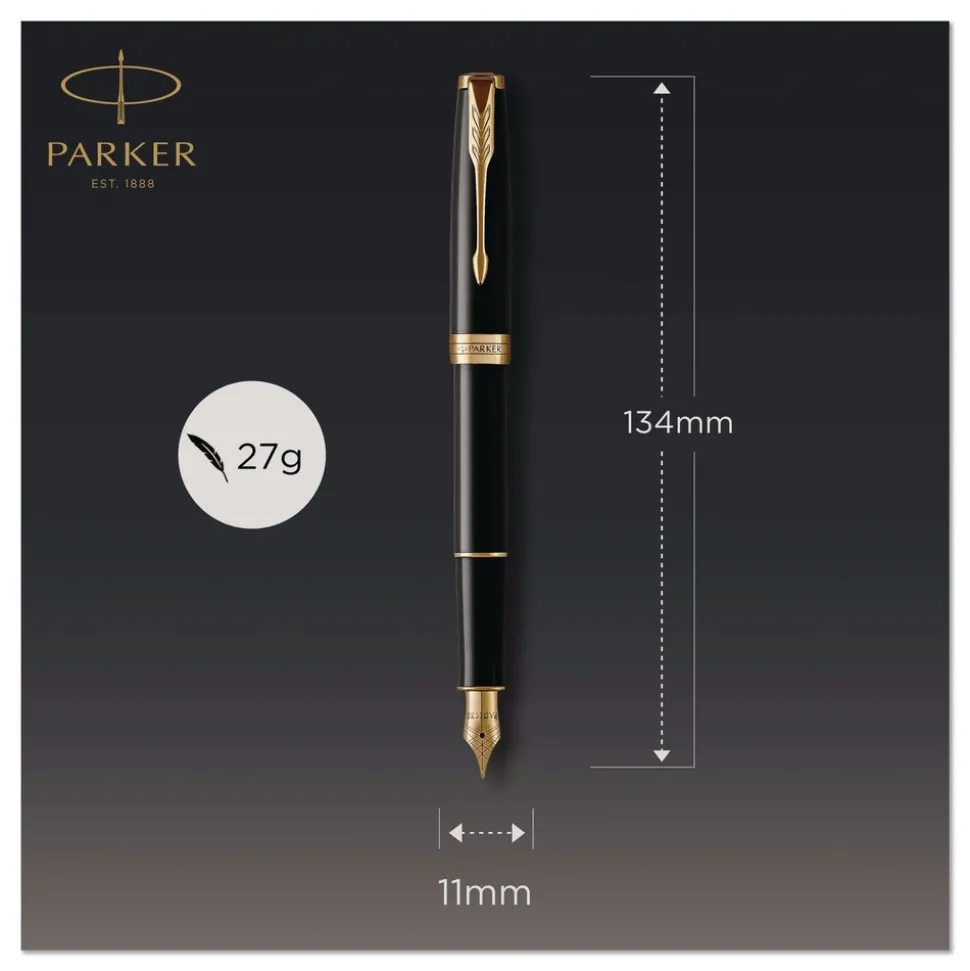 Parker Sonnet Medium 1 mm Fountain Pen with Gift Box - Black Ink/Black/Gold Barrel