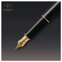 Parker Sonnet Medium 1 mm Fountain Pen with Gift Box - Black Ink/Black/Gold Barrel