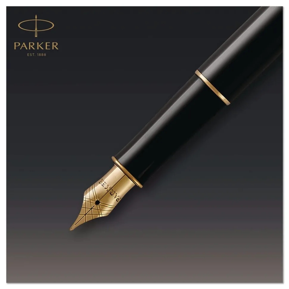 Parker Sonnet Medium 1 mm Fountain Pen with Gift Box - Black Ink/Black/Gold Barrel