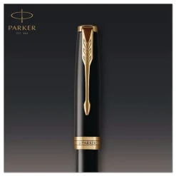 Parker Sonnet Medium 1 mm Fountain Pen with Gift Box - Black Ink/Black/Gold Barrel