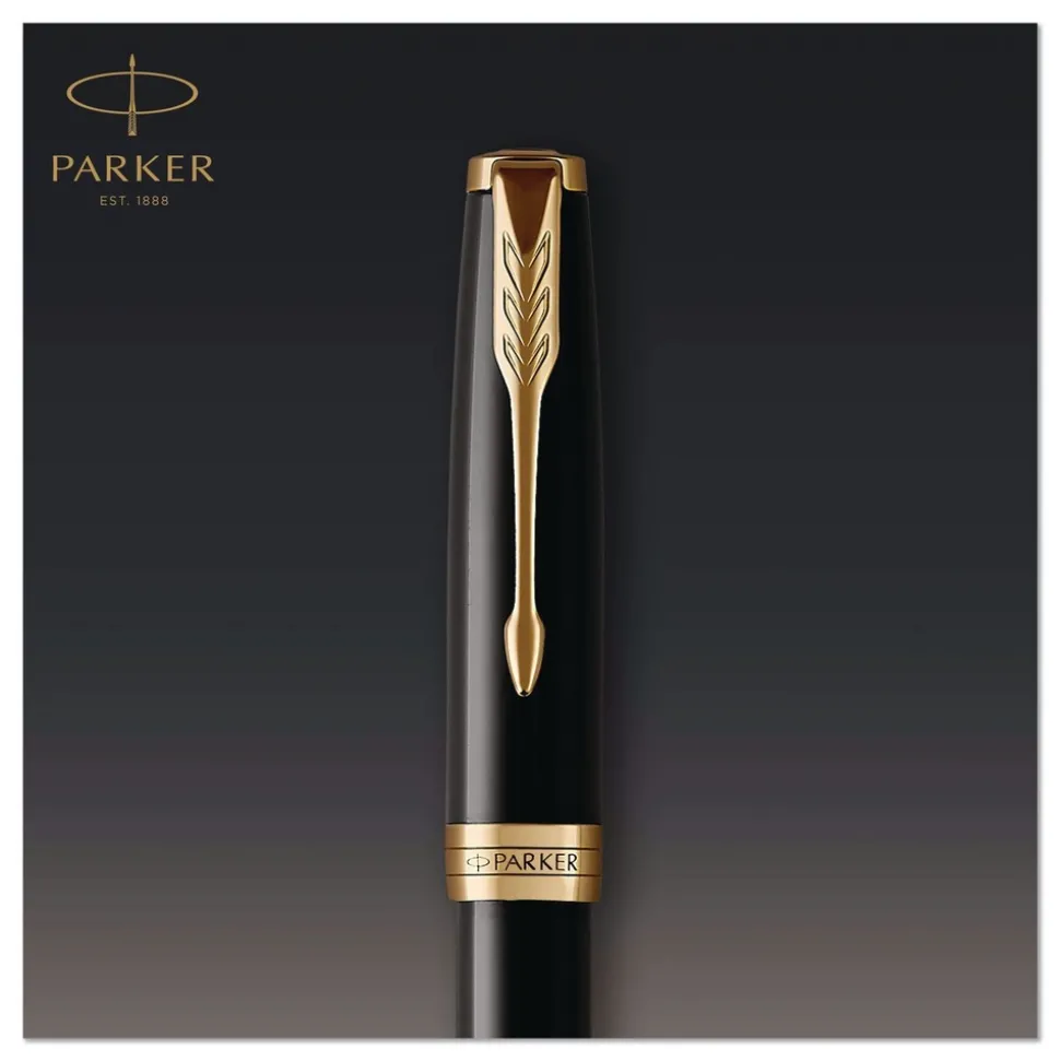 Parker Sonnet Medium 1 mm Fountain Pen with Gift Box - Black Ink/Black/Gold Barrel