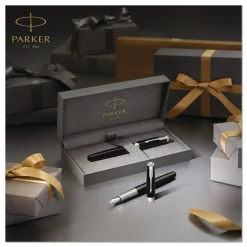 Parker Sonnet Medium 1 mm Fountain Pen with Gift Box - Black Ink/Black/Gold Barrel