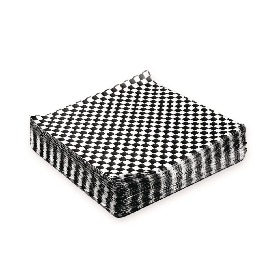 Paterson WG01006 12 in. x 12 in. Grease-Resistant Food Wrap - Black Check (5000/Carton)