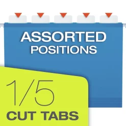 Pendaflex 1/5-Cut Tabs 3 in. Capacity 1 Section Letter Size SureHook Reinforced Extra-Capacity Hanging Box File - Blue (25/Box)