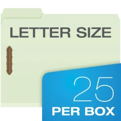 Pendaflex 1/3-Cut Tabs 3 in. Expansion 2 Fasteners Letter Size Heavy-Duty Pressboard Folders with Embossed Fasteners - Green (25/Box)