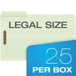 Pendaflex 1/3-Cut Tabs 2 in. Expansion 2 Fasteners Legal Size Heavy-Duty Pressboard Folders with Embossed Fasteners - Green (25/Box)
