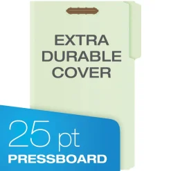 Pendaflex 1/3-Cut Tabs 2 in. Expansion 2 Fasteners Legal Size Heavy-Duty Pressboard Folders with Embossed Fasteners - Green (25/Box)