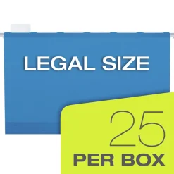 Pendaflex SureHook 3 in. Capacity 1/5-Cut Tabs 1 Section Legal Size Reinforced Extra-Capacity Hanging Box File - Blue (25/Box)