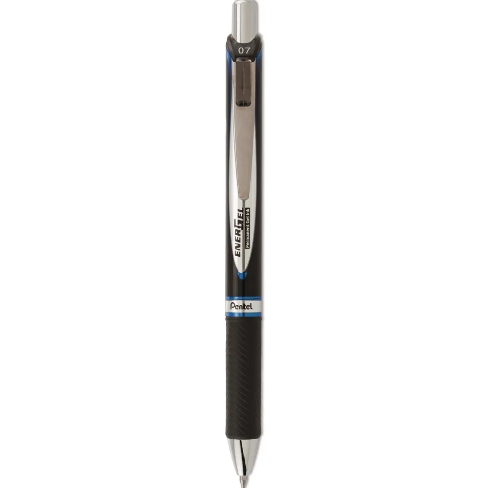 Pentel EnerGel PRO Permanent Ink Medium 0.7 millimeter Retractable Hybrid Gel Pen - Blue Ink/Black Barrel