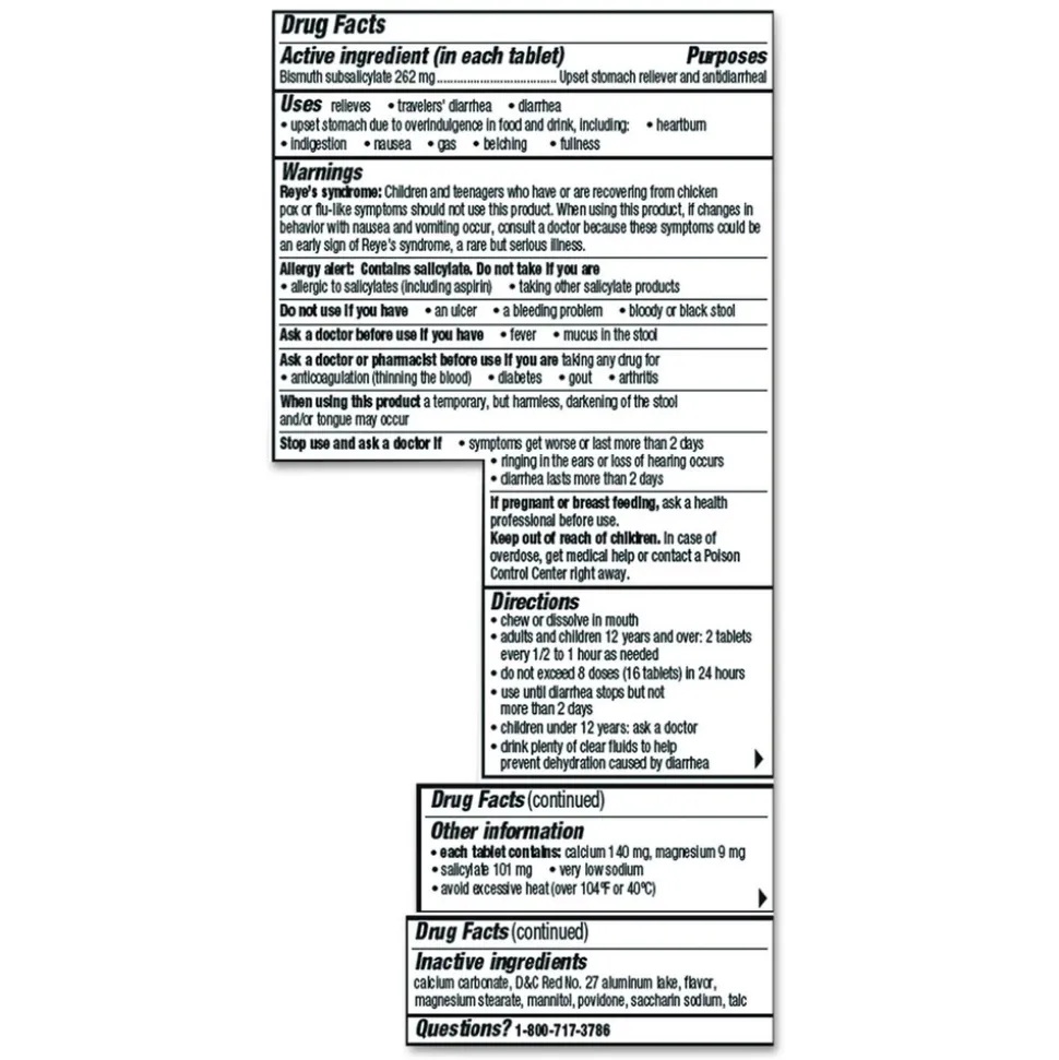 Pepto-Bismol Chewable Tablets, Original Flavor, 30/box, 24 Box/carton