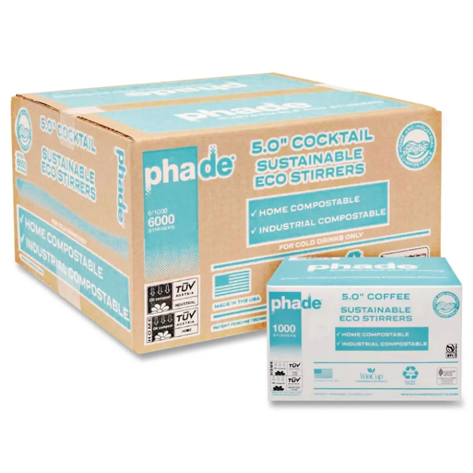phade 511170 5 in. PHA Marine Biodegradable Stir Straws - Ocean Blue (1000/Box, 6 Boxes/Carton)
