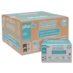 phade 511181 5 in. PHA Marine Biodegradable Stir Straws - Ocean Blue (1000/Box, 6 Boxes/Carton)