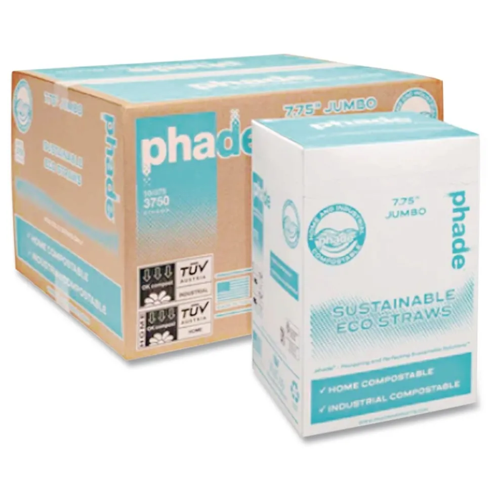 phade 511167 7.75 in. PHA Wrapped Marine Biodegradable Straws - Ocean Blue (375/Box, 10 Boxes/Carton)