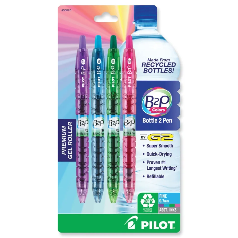 Pilot B2P Bottle-2-Pen Recycled Fine 0.7 mm Gel Pen - Assorted Ink and Barrel Colors (4/Pack)