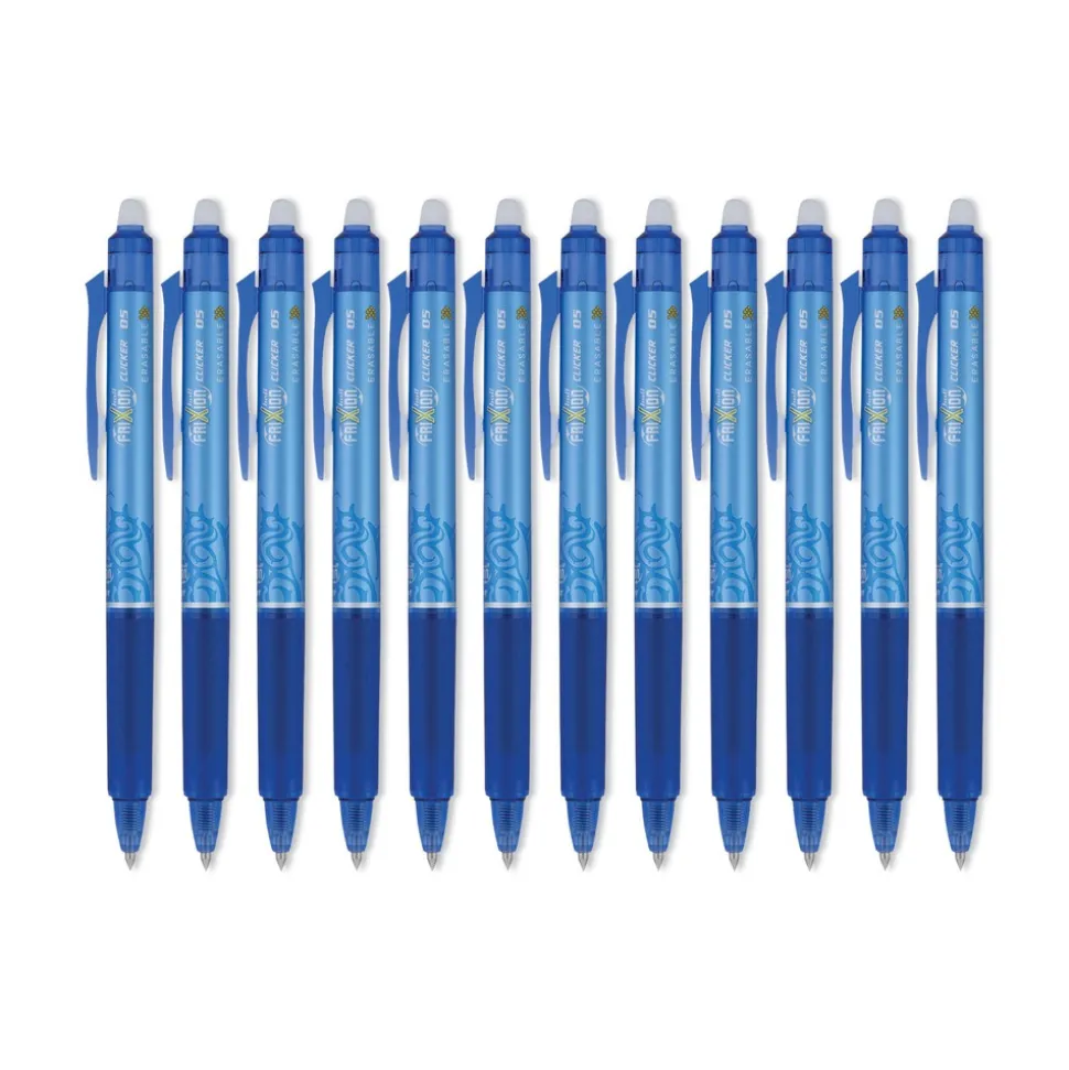 Pilot Frixion Clicker Erasable Gel Pen, Retractable, Extra-Fine 0.5 Mm, Blue Ink, Blue Barrel, Dozen