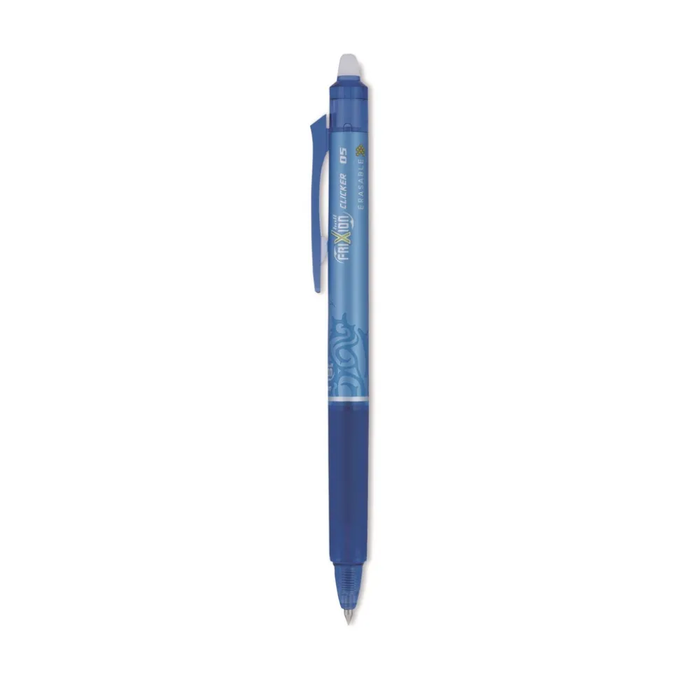 Pilot Frixion Clicker Erasable Gel Pen, Retractable, Extra-Fine 0.5 Mm, Blue Ink, Blue Barrel, Dozen
