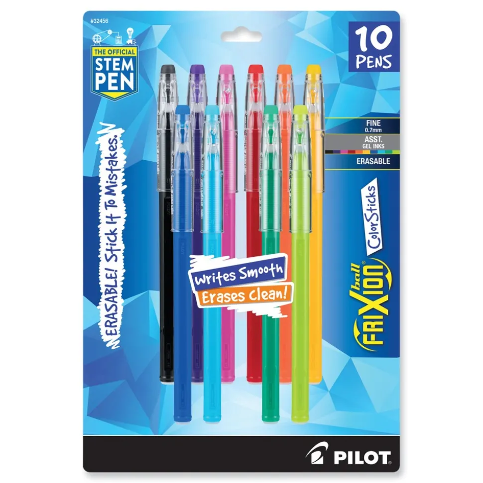 Pilot FriXion ColorSticks Fine 0.7 mm Erasable Gel Pen - Assorted Ink and Barrel Colors (10/Pack)