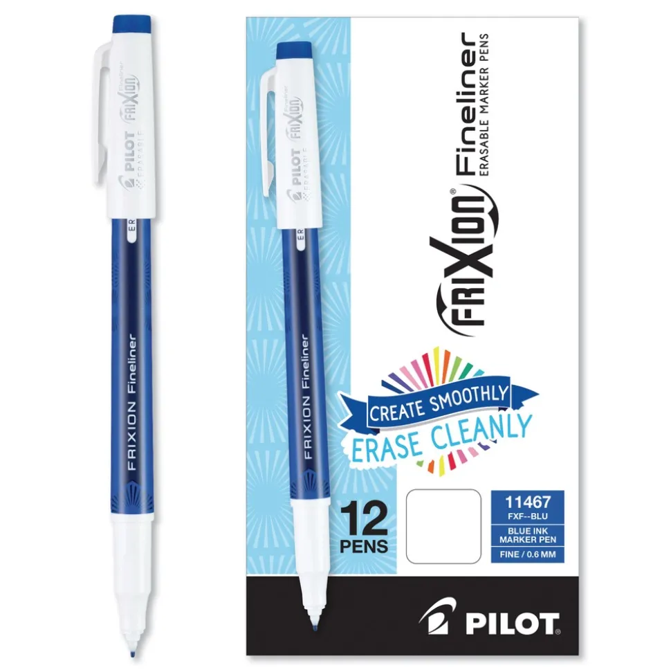 Pilot FriXion Fine 0.6 millimeter Stick Fineliner Erasable Porous Point Pen - Blue Ink/Blue/White Barrel (1-Dozen)