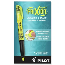 Pilot Frixion Light Erasable Highlighter, Yellow Ink, Chisel Tip, Yellow/black Barrel, Dozen