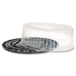 Plastifar Bakery Containers, 9-in Cake Container, 11.2-in Diameter x 3.5-in h, Black/Clear, 50/Carton
