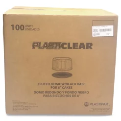 Plastifar Bakery Containers, 8-in Cake, 9.7-in Diameter x 5-in h, Black/Clear, 100/Carton