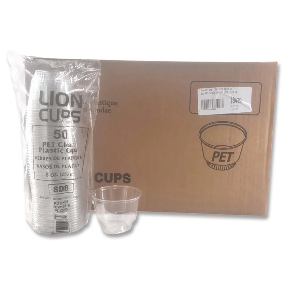 Plastifar Plastic Cold Cups, Sundae, 8 oz, Clear, 1,000/Carton