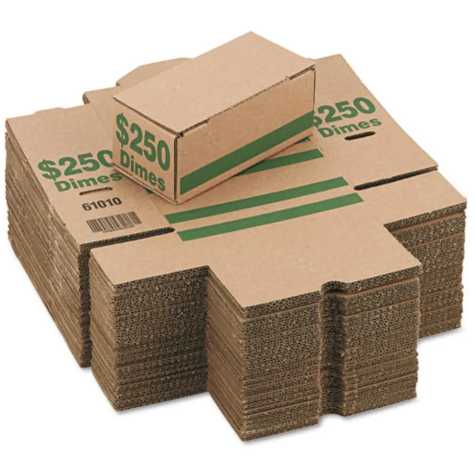 PM Company 61010 8.06 x 3.31 x 3.19 Corrugated Cardboard Coin Storage with Denomination Printed On Side - Green (50/Carton)