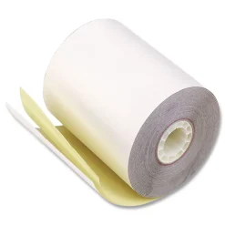 PM Company 3 in. x 90 ft. Impact Printing Carbonless Paper Rolls - White/Canary (50/Carton)