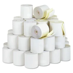 PM Company 3 in. x 90 ft. Impact Printing Carbonless Paper Rolls - White/Canary (50/Carton)