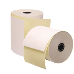 PM Company 3 in. x 90 ft. Impact Printing Carbonless Paper Rolls - White/Canary (50/Carton)