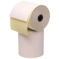 PM Company 3 in. x 90 ft. Impact Printing Carbonless Paper Rolls - White/Canary (50/Carton)