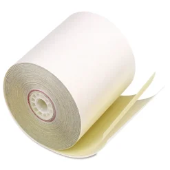 PM Company 3 in. x 90 ft. Impact Printing Carbonless Paper Rolls - White/Canary (50/Carton)