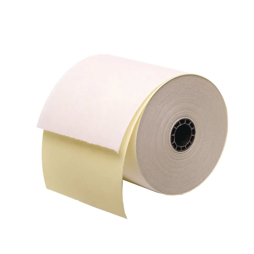 PM Company 3 in. x 90 ft. Impact Printing Carbonless Paper Rolls - White/Canary (50/Carton)