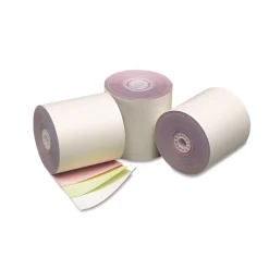 PM Company 3 in. x 70 ft. Impact Printing Carbonless Paper Rolls - White/Canary/Pink (50/Carton)