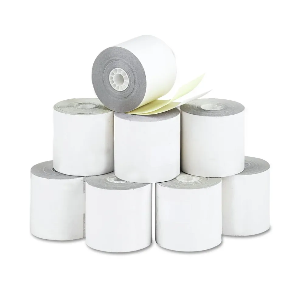 PM Company 2.25 in. x 70 ft. Impact Printing Carbonless Paper Rolls - White/Canary (10/Pack)