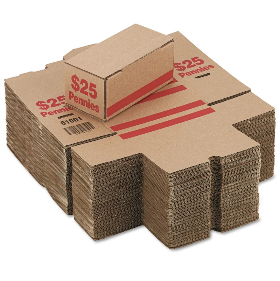 PM Company 8.5 x 4.38 x 3.63 Corrugated Cardboard Coin Storage with Denomination Printed On Side - Red (50/Carton)