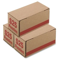 PM Company 8.5 x 4.38 x 3.63 Corrugated Cardboard Coin Storage with Denomination Printed On Side - Red (50/Carton)