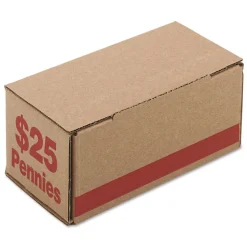 PM Company 8.5 x 4.38 x 3.63 Corrugated Cardboard Coin Storage with Denomination Printed On Side - Red (50/Carton)