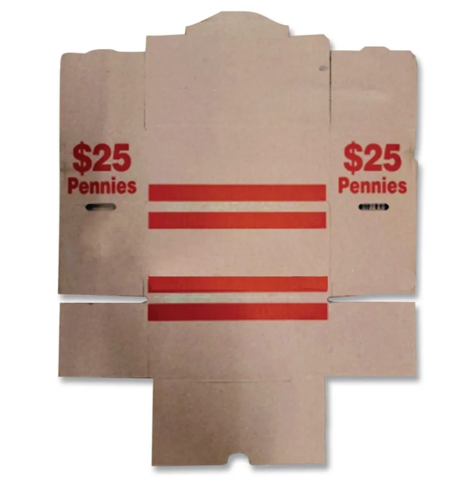 PM Company 8.5 x 4.38 x 3.63 Corrugated Cardboard Coin Storage with Denomination Printed On Side - Red (50/Carton)