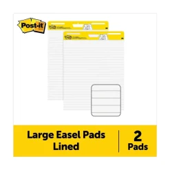 Post-it Easel Pads Super Sticky 30 Sheets Presentation Format 1.5-in Rule 25-in x 30-in Vertical-Orientation Self-Stick Easel Pads - White (2/Carton)