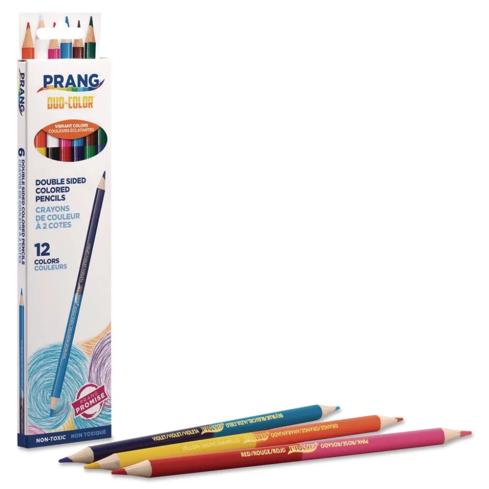 Prang 3 mm 2B (#2) Duo-Color Colored Pencil Sets - Assorted Lead, Assorted Barrel (6/Pack)