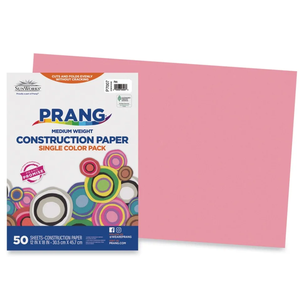 Prang P7007 SunWorks 12 x 18 Construction Paper - Pink (50/Pack)