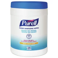 PURELL 9113-06 6.75 in. x 6 in. Fresh Citrus Sanitizing Hand Wipes - White, (6/Carton)